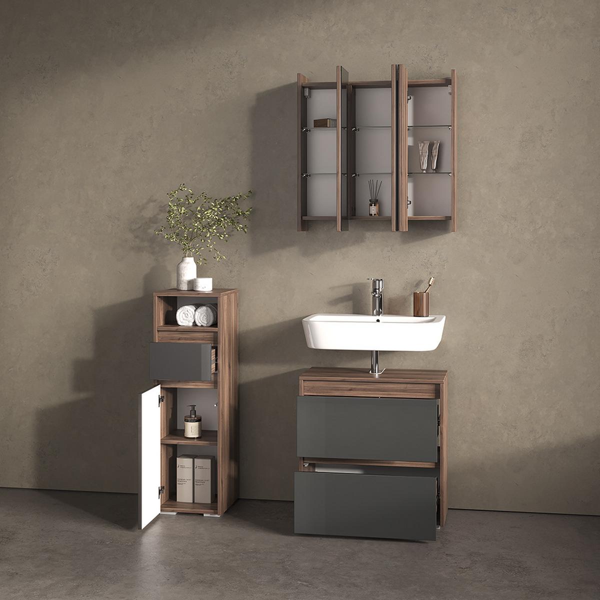 BADSPIEGELSCHRANK Savuto Anthrazit Hochglanz 67.4 x 68 cm - Schwarz Hochglanz, Holzwerkstoff (67.4/68/17cm) - Livinity®