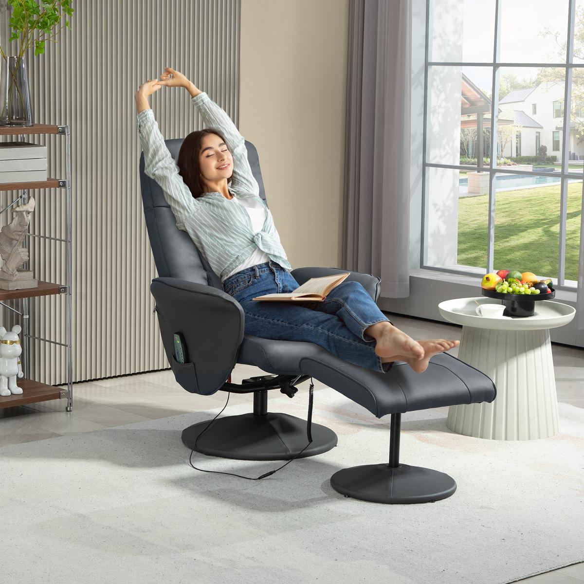 RELAXSESSEL mit Fußhocker, Elektrischer Massagesessel mit Liegefunktion - Dunkelgrau, Metall (81/105/76cm) - HOMCOM