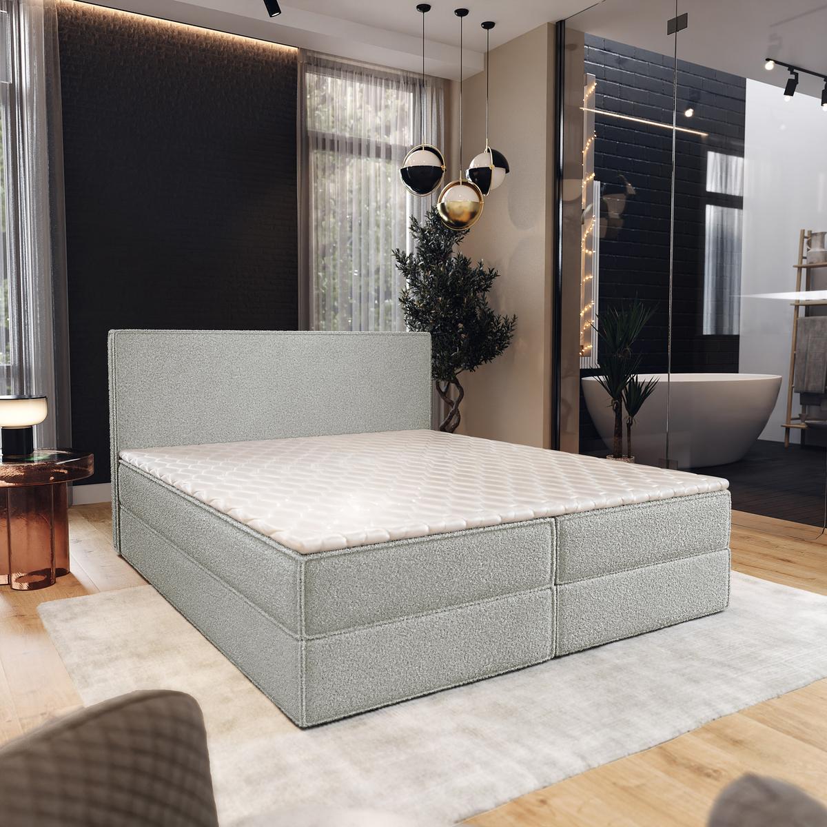 BOXBETT PELLIO 180x200 cm mit Matratze und Topper - Hellgrau - Hellgrau, Holz (180/200cm) - MASSENO