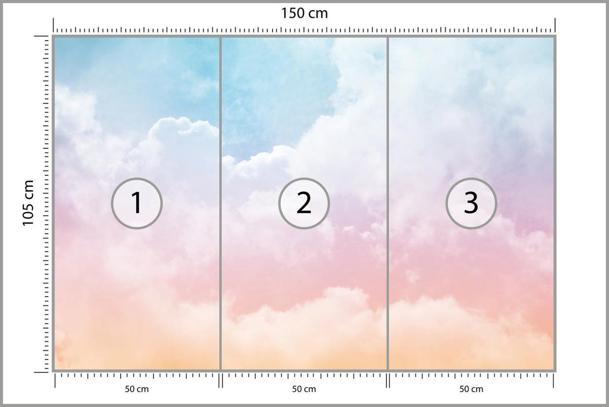 FOTOTAPETE für Kinderzimmer bunte Wolken Abstraktion 150x105 - Blau/Violett, Papier (150/105cm) - Muralo