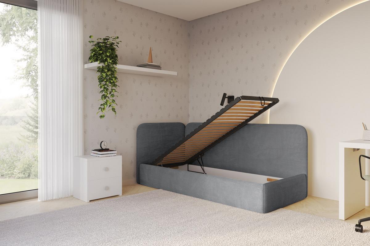 EINZELLBETT Jugendbett mit Bettkasten, Rechts - ELSY 80x200 Dunkelgrau - Schieferfarben, Holzwerkstoff/Textil (80/200cm) - ALTDECOR