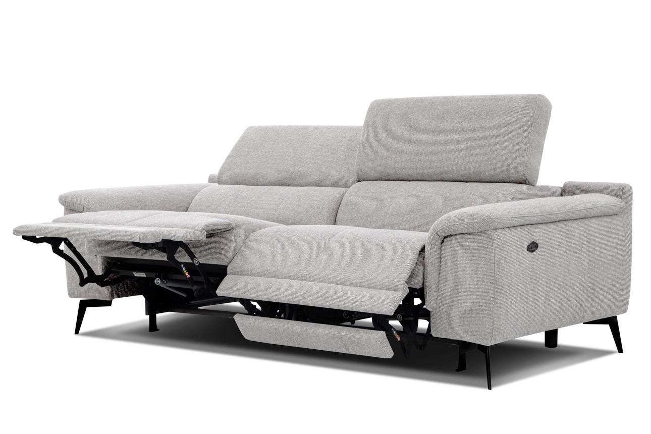 RELAXSOFA FIERO 3-Sitzer mit 2 Relaxfunktionen, hellgrau - Hellgrau/Schwarz, Holzwerkstoff/Textil (212/82/103cm) - Wozimo
