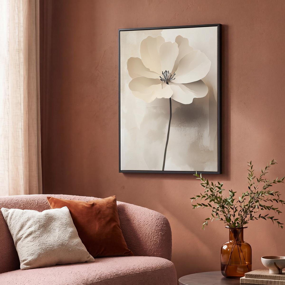 LEINWAND Bilder mit Rahmen - Blume - Beige - Farbe - Schatten - 70x100 - Creme, Textil (70/100cm) - MuchoWow