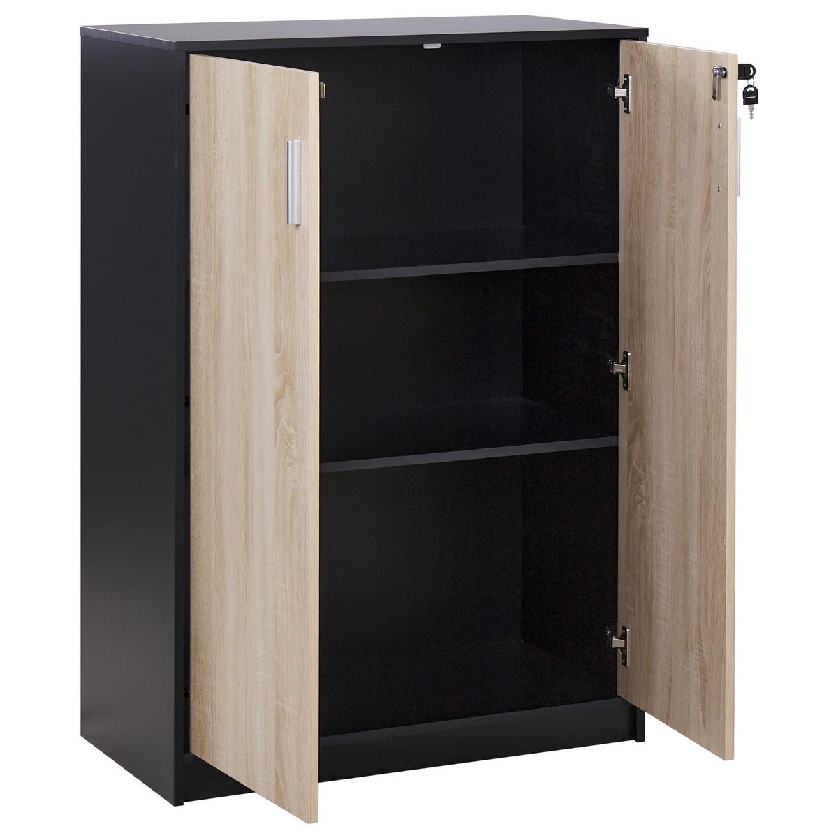 AKTENSCHRANK heller Holzfarbton/schwarz 117 cm 2 Türen Zehna - Hellbraun/Schwarz, Holzwerkstoff (80/117/40cm) - Beliani