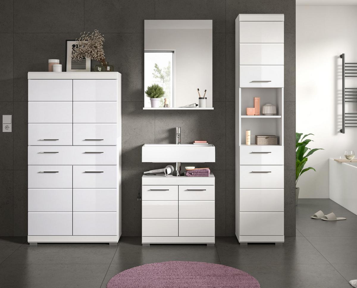 BADMÖBEL-SET weiß Hochglanz 4-teilig 200 cm, Komplettset mit viel Stauraum - Weiß Hochglanz, Glas/Holzwerkstoff (200/191/34cm) - Inn.Furn