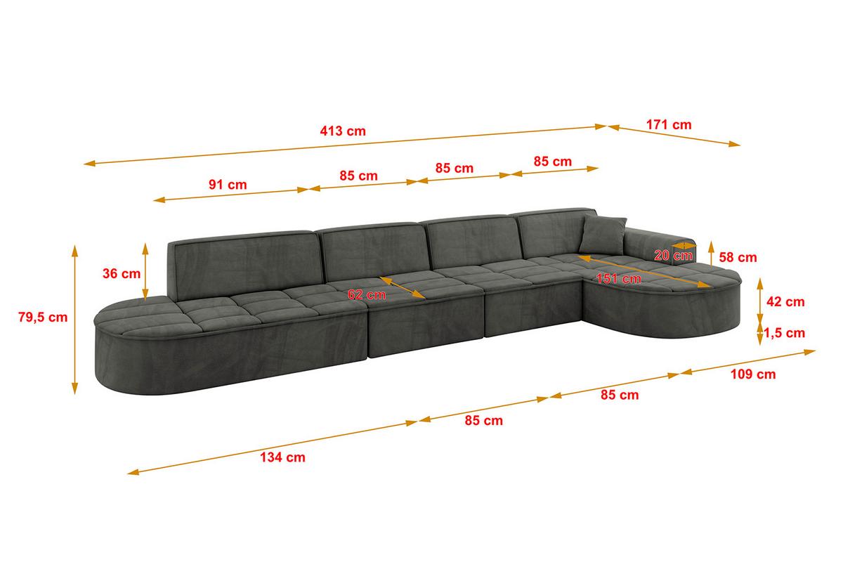 ECKSOFA Ottomane Rechts TARO-L3 - 413x171x79,5 cm Dunkelgrau - Dunkelgrau, Holzwerkstoff/Textil (413/171cm) - ALTDECOR