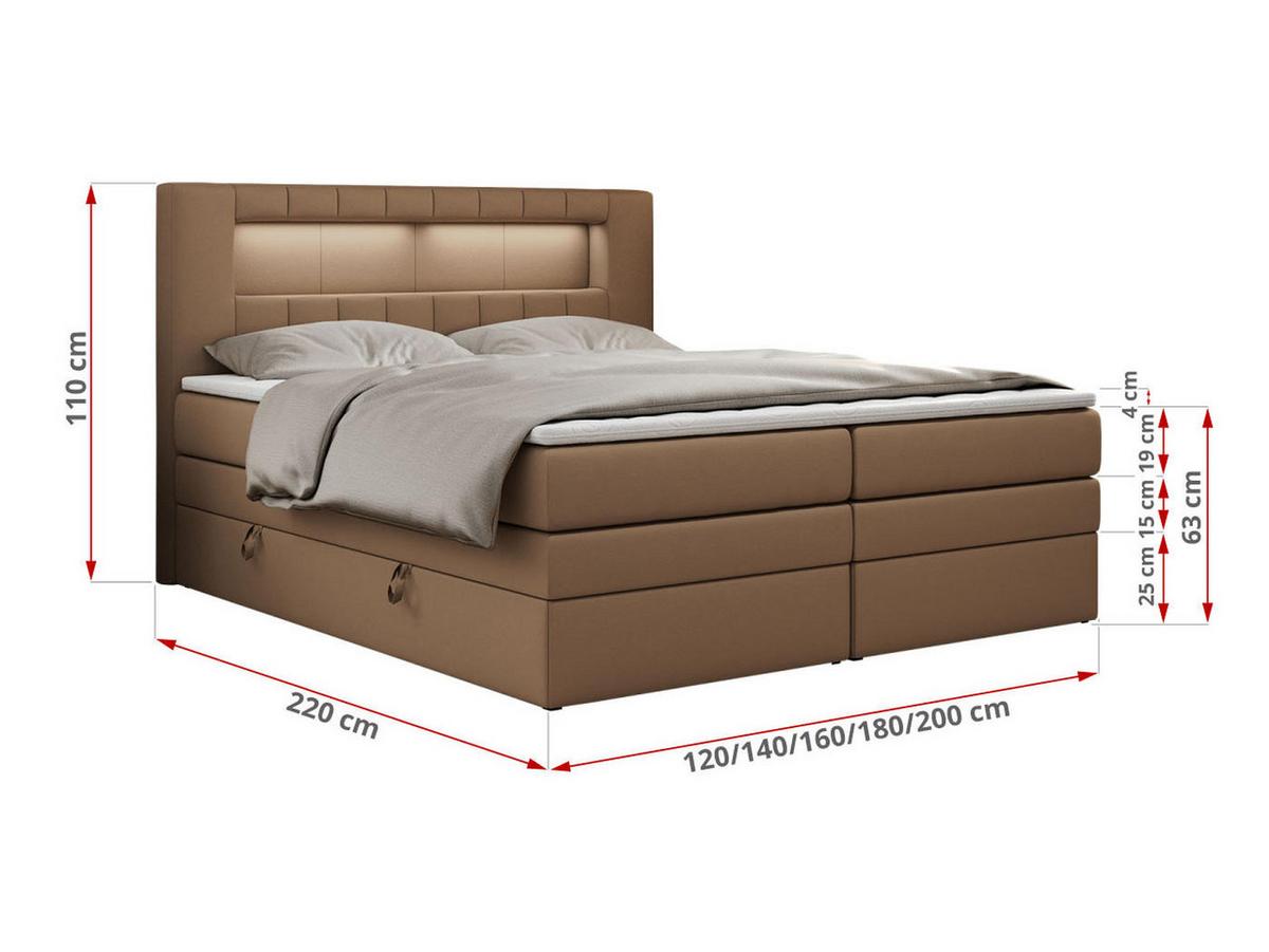 BOXSPRINGBETT GOLD-5 KING LED 120/200 Braun Kunstleder - H3 - Braun, Holz/Textil (120/200cm) - MKS