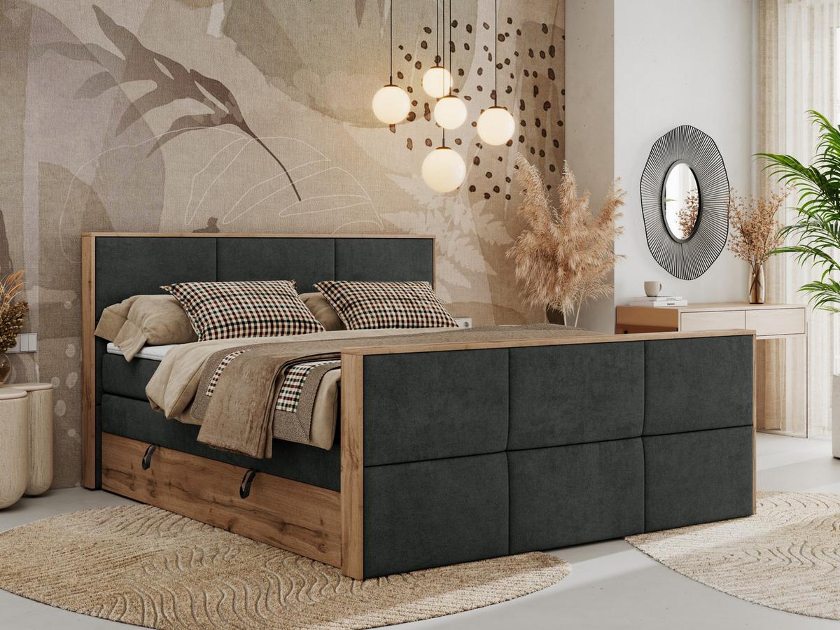 BOXSPRINGBETT ALBERO 2 KING DUO 180/200 Dunkelgrau Strukture - H3 - Dunkelgrau, Holz/Textil (180/200cm) - MKS