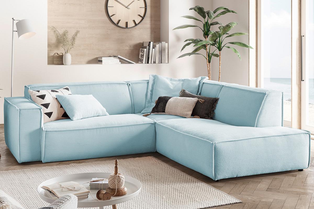 ECKSOFA SAMU Hellblau Cord - Schwarz/Hellblau, Textil (254/224cm) - KAWOLA