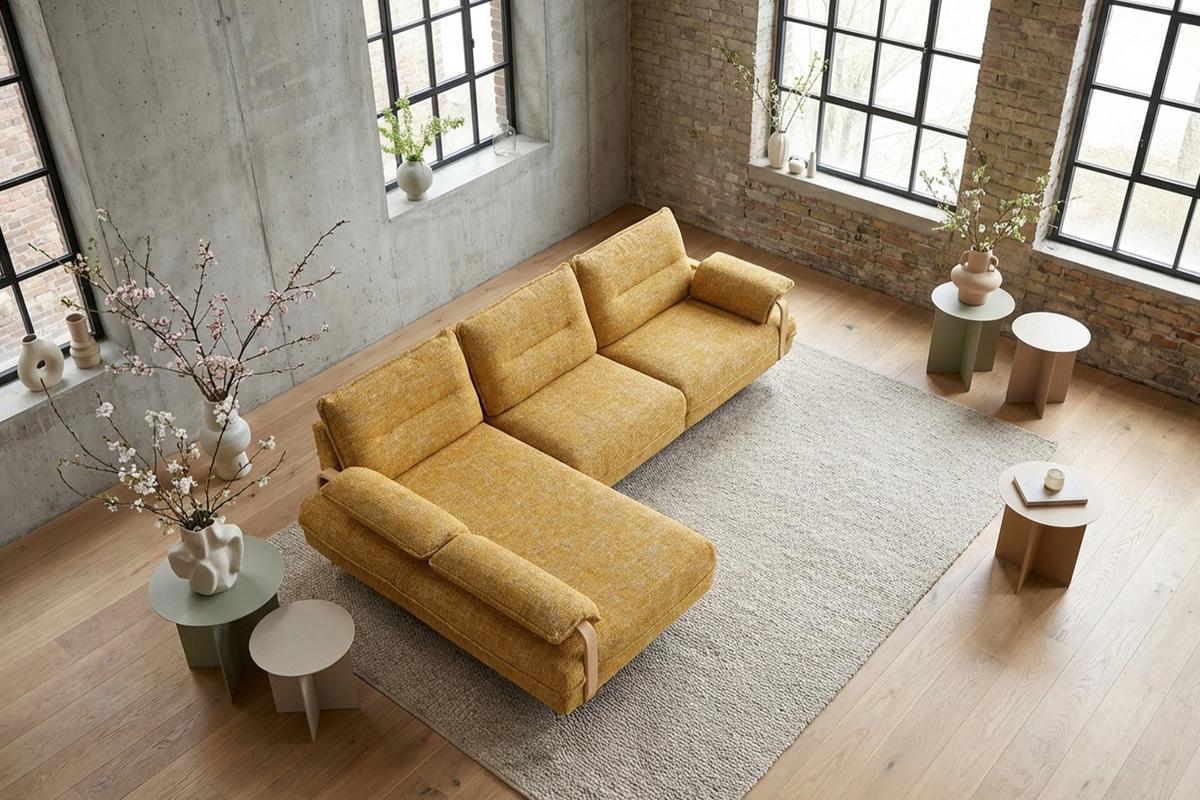 ECKSOFA ANISSA Gelb Flachgewebe - Gelb/Schwarz, Kunststoff/Textil (297/185cm) - KAWOLA