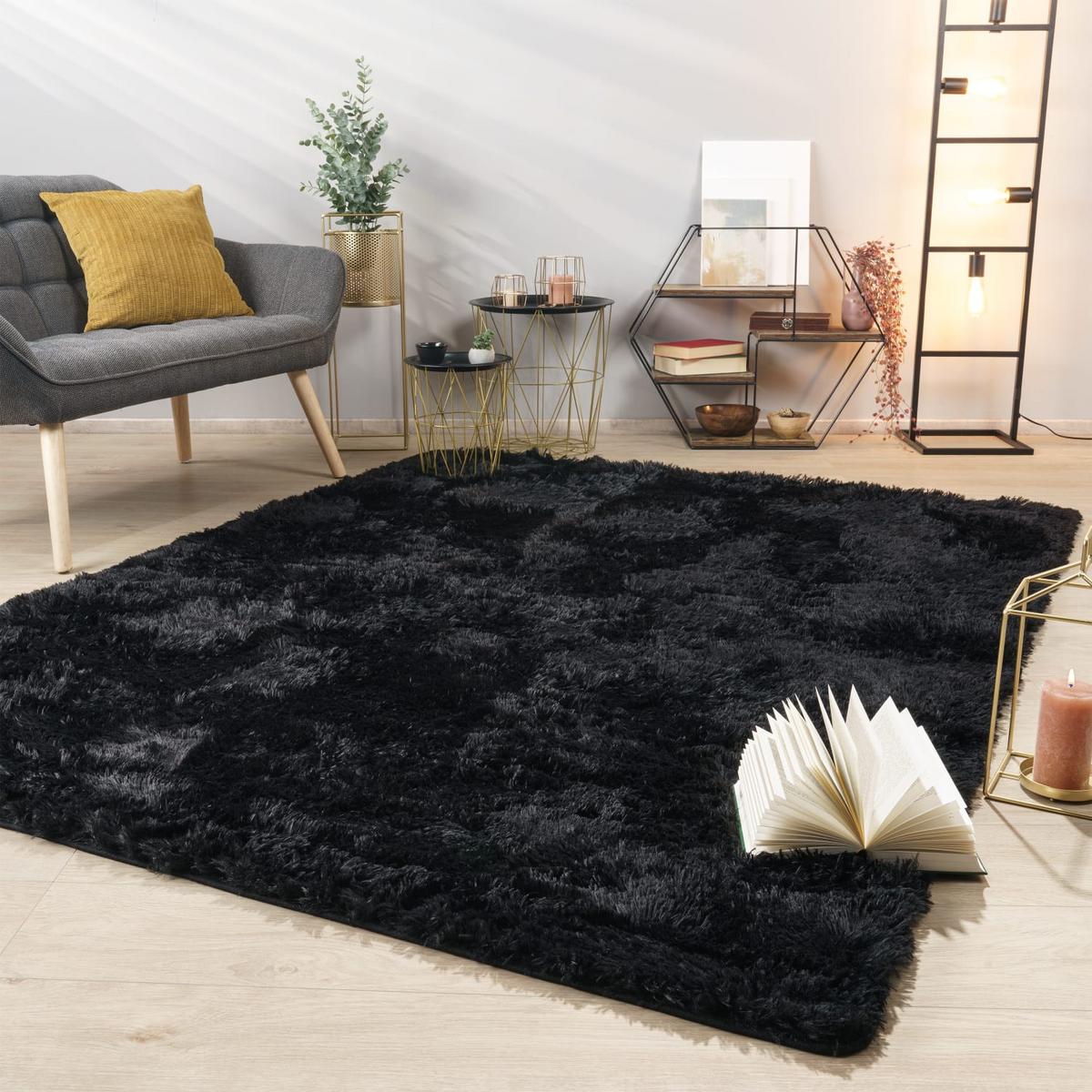 HOCHFLORTEPPICH Schwarz 80 x 150 cm - Schwarz, Kunststoff (80/150cm) - TT Home