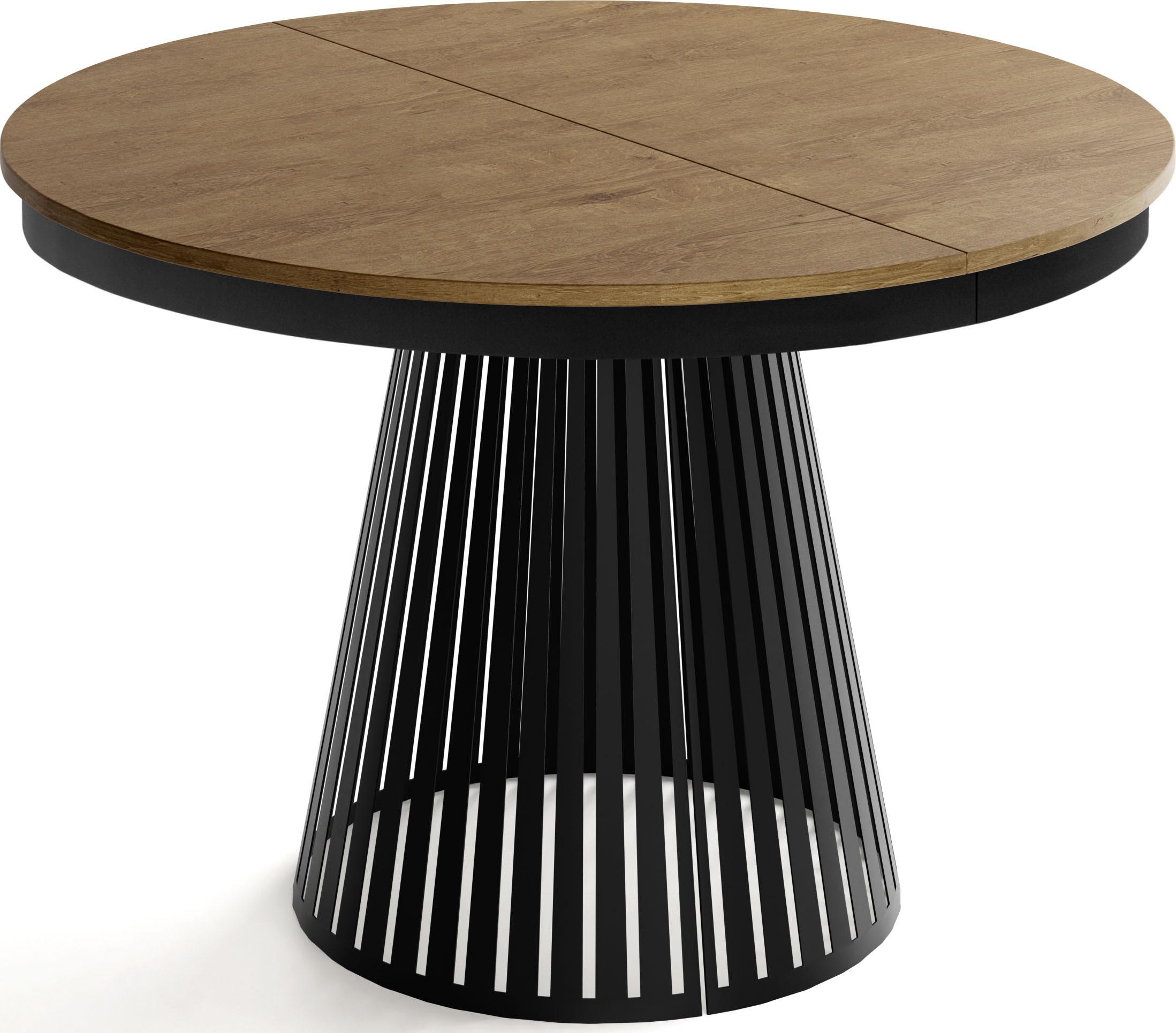 ESSTISCH Naro rund ausziehbar mit Schwarzem Lamellen-Metallgestell, Eiche Braun Rustikal 100-180/100/76 cm - Alteiche/Schwarz, Holzwerkstoff/Metall (100/176/76cm) - WFL GROUP