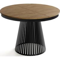 ESSTISCH Naro rund ausziehbar mit Schwarzem Lamellen-Metallgestell, Eiche Braun Rustikal 100-180/100/76 cm - Alteiche/Schwarz, Holzwerkstoff/Metall (100/176/76cm) - WFL GROUP
