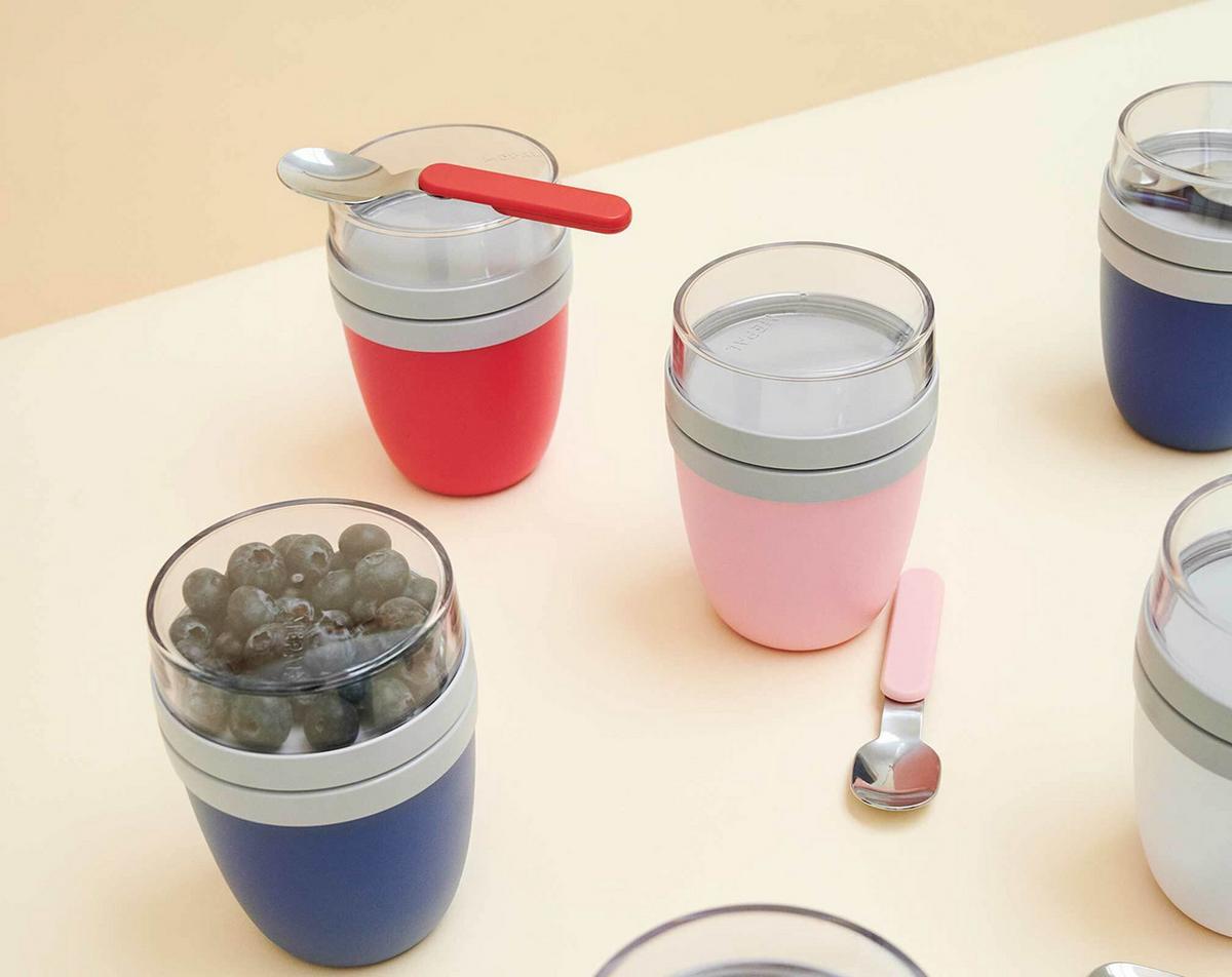 LUNCHPOT + FALTBARER LÖFFEL Ellipse Vivid Mauve 500 + 200 ml - Rot/Rosa, Kunststoff/Metall (10.7/16.9/10.7cm) - Mepal