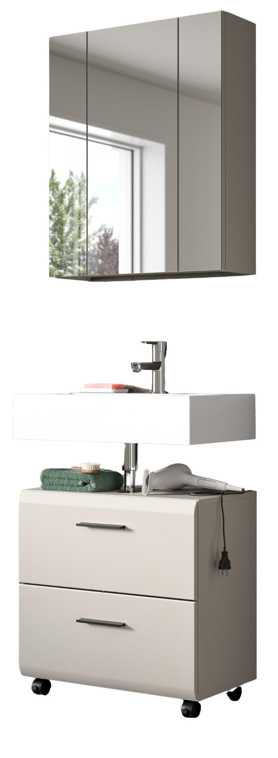 BADMÖBEL-SET Kaschmir 60 cm 2-teilig, Unterschrank mit Schubladen und auf Rollen - Kaschmir/Schwarz, Glas/Holzwerkstoff (60/185/30cm) - Inn.Furn
