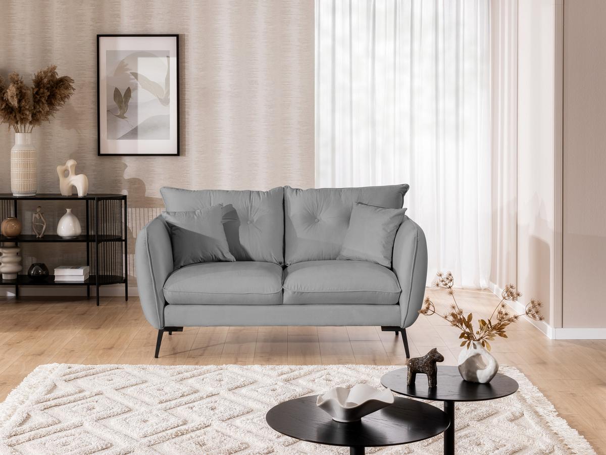 2-SITZER-SOFA Nordloft Hellgrau Samt - Hellgrau/Schwarz, Holz/Textil (174/86/100cm) - S-Style Möbel
