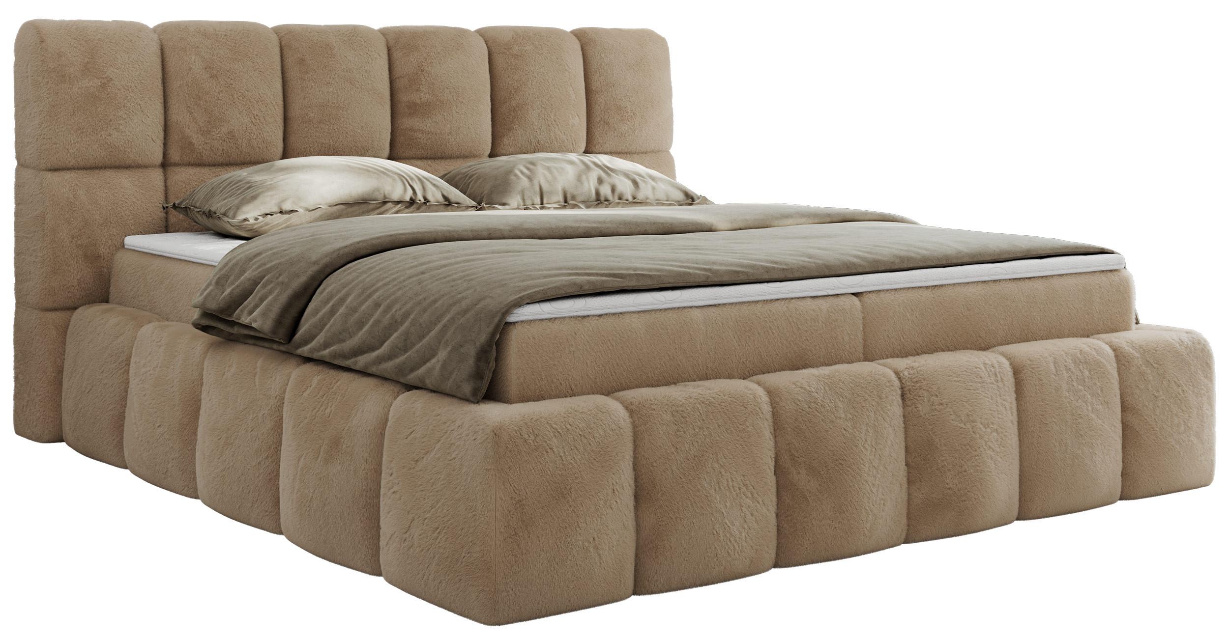 BOXBETT NIRA 180/200 - Beige Plüsch - H3 - Beige, Holz/Textil (180/200cm) - MKS