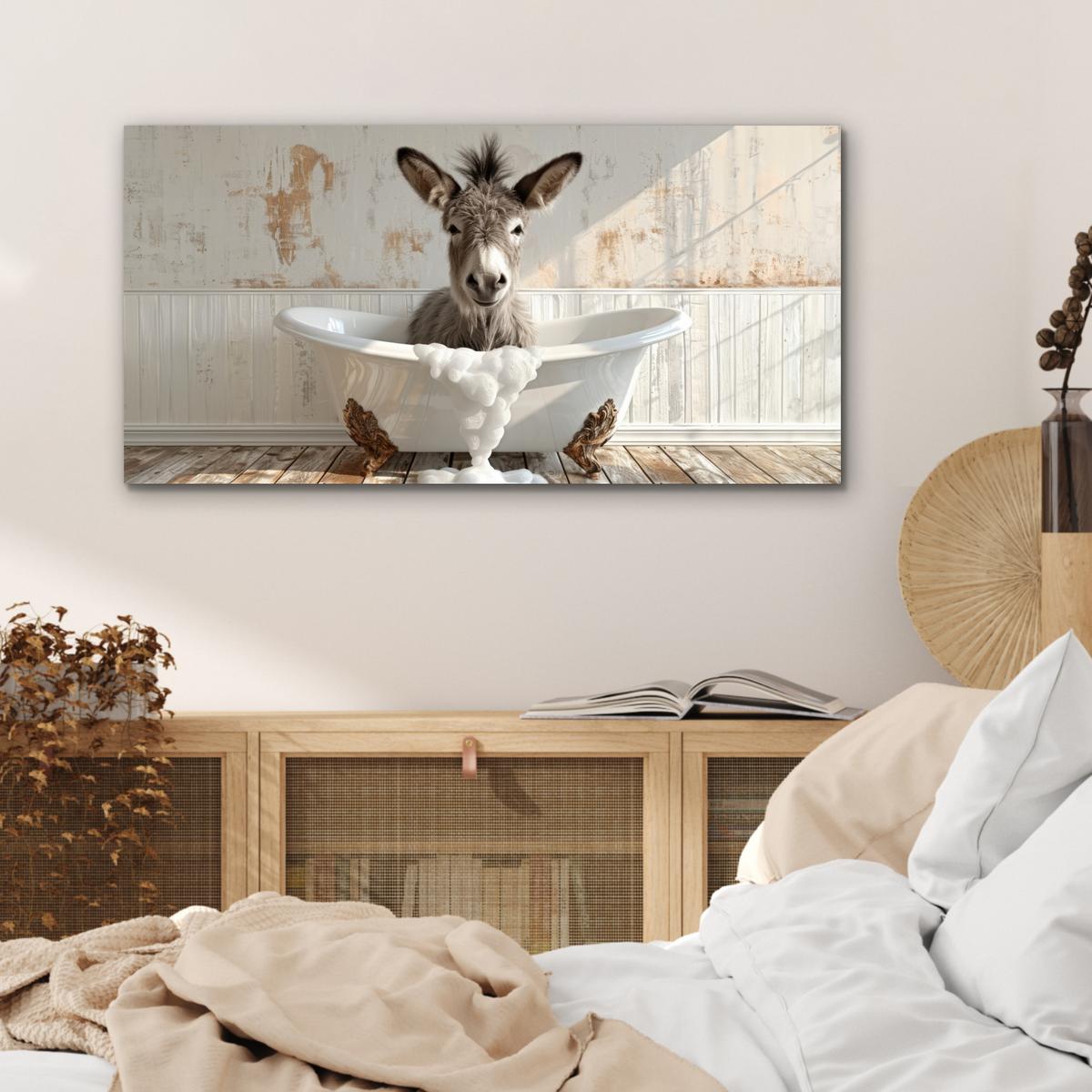 METALLBILD Esel - Tiere - Badewanne - Schaumstoff 80x40 cm - Weiß, Metall (80/40cm) - MuchoWow