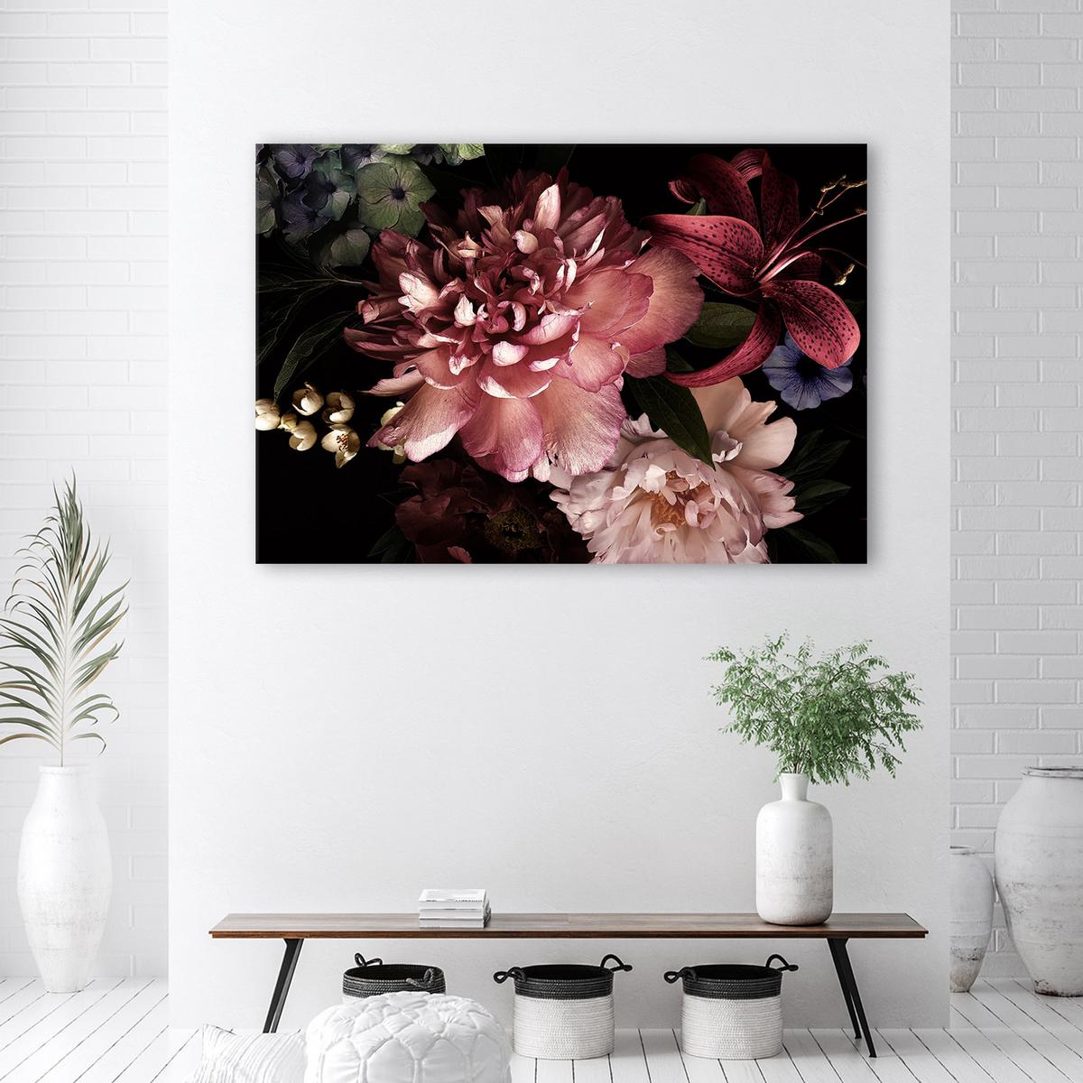 WANDBILD blumenstrauß rosa pflanzen - Pink, Textil (60/40cm) - Feeby