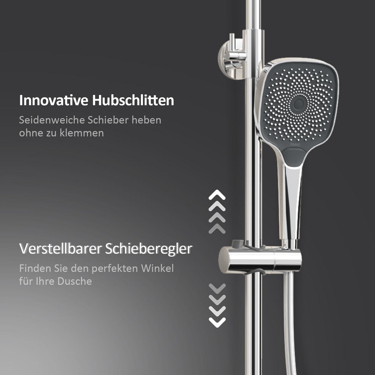ÜBERKOPFBRAUSESET mit Thermostat höhenverstellbar Chrom 119,4/49/25,3 cm - Chromfarben, Metall (25/119/49cm) - EMKE