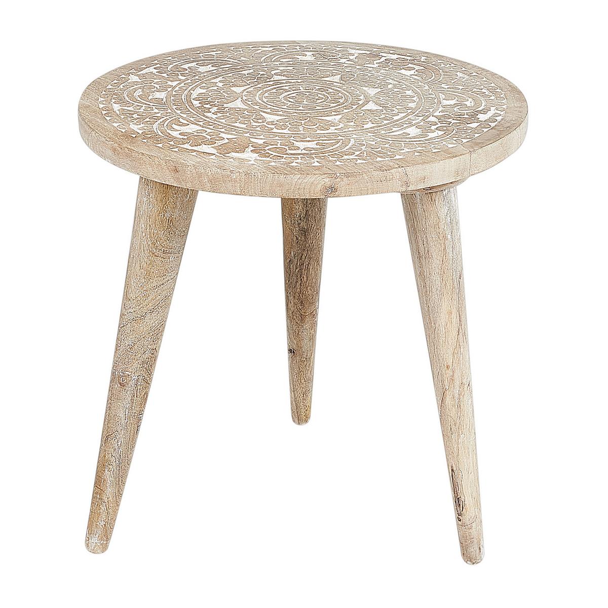 BEISTELLTISCH 2er-Set Rund Holz, Weiß Uday - Hellbraun, Holz (35/35/45cm) - Beliani