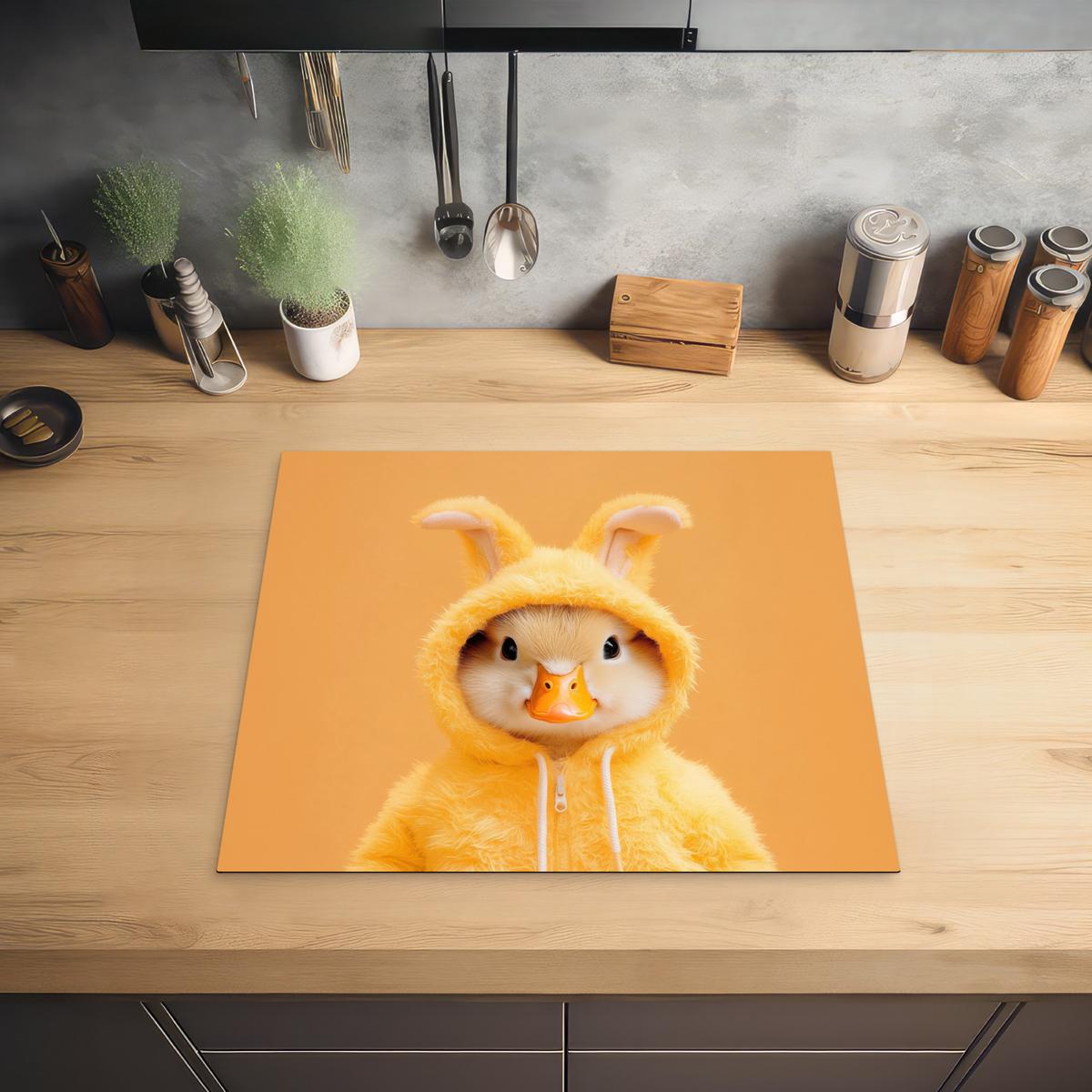 HERDABDECKPLATTE Osterhase - Kostüm - Ente Herdabdeckung Induktionsfeld 60x52 cm - Gelb, Kunststoff (60/52/0.2cm) - MuchoWow