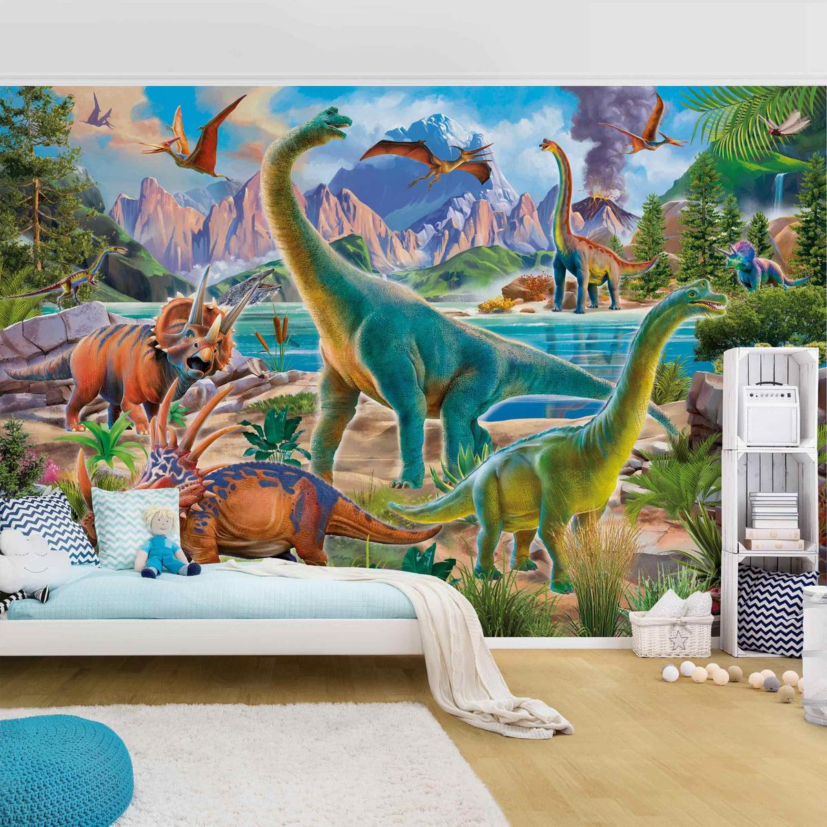 FOTOTAPETE Brachiosaurus und Tricaterops 336/225 cm - Multicolor, Papier (336/225cm) - Bilderwelten