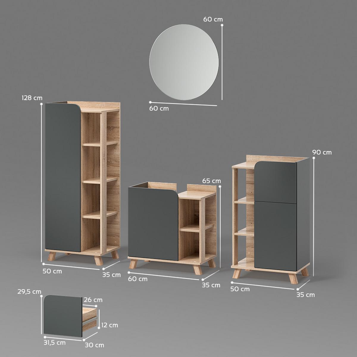 BADMÖBEL-SET Marano Anthrazit 4 Teile - Anthrazit, Holzwerkstoff (35/65/60cm) - Livinity®