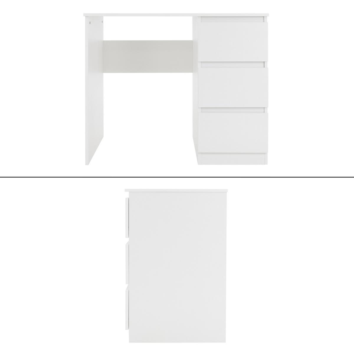 SCHREIBTISCH mit 3 Schubladen 90x76x50 cm Weiß matt - Weiß, Holzwerkstoff (90/50/76cm) - ML-DESIGN