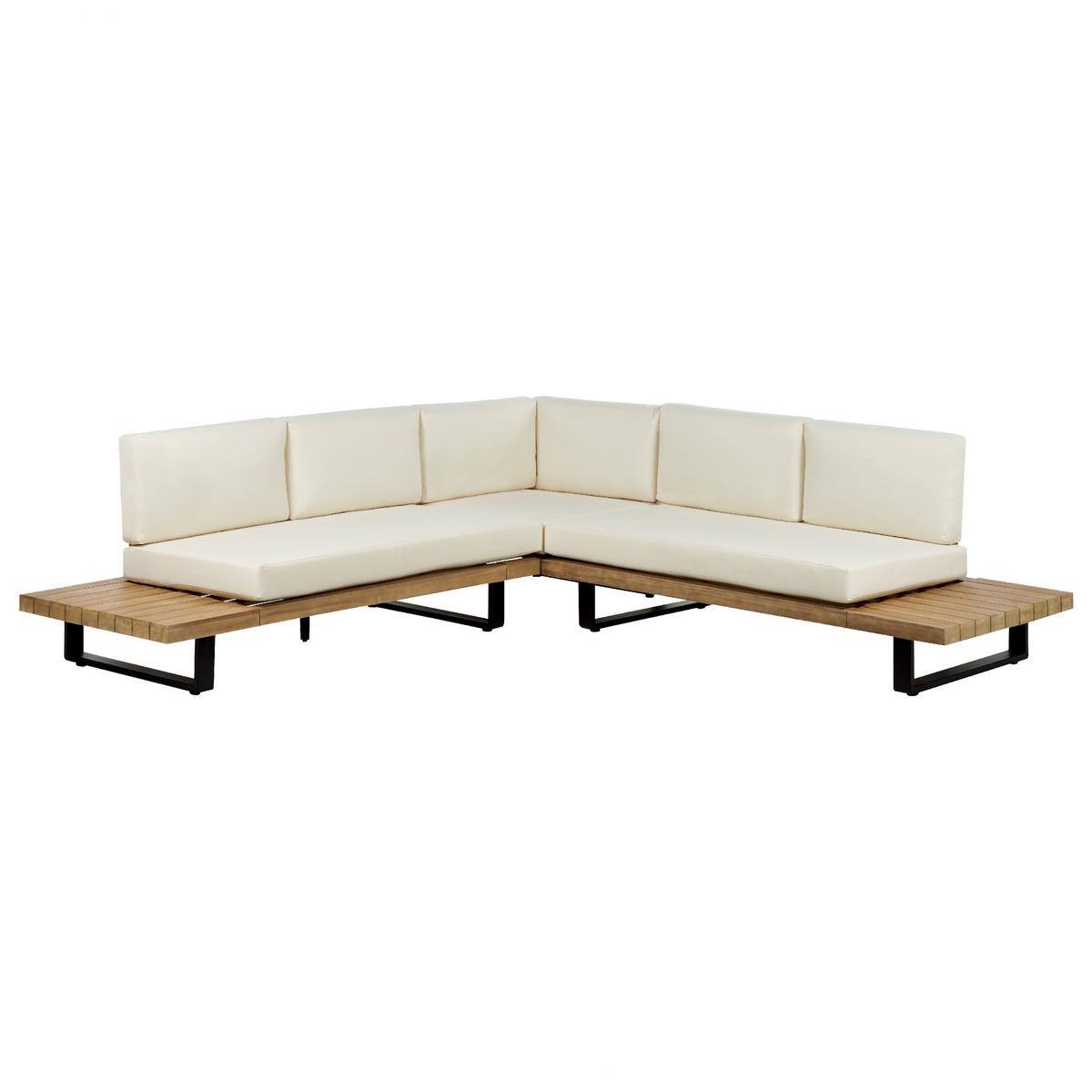LOUNGE SET 5-Sitzer hellbraun Auflagen cremeweiß Mykonos - Hellbraun/Creme, Holz - Beliani