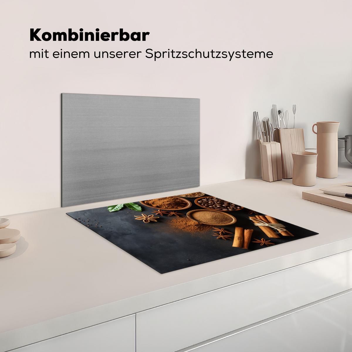 HERDABDECKPLATTE Zimt - Beton - Kaffee - Zimtstangen - Gewürze Abdeckung Ceranfeld 57.6x51.6 cm - Mokka, Kunststoff (57.6/51.6/0.2cm) - MuchoWow