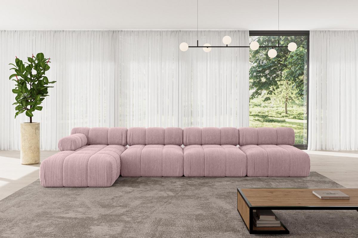 ECKSOFA modulares Sofa Razon-L3 - 380x160x70 cm Rosa Cord - Rosa, Holzwerkstoff/Textil (380/160cm) - ALTDECOR
