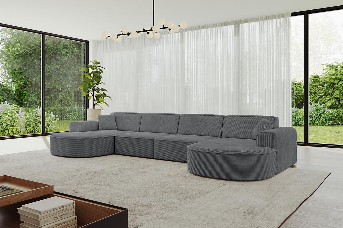 WOHNLANDSCHAFT MARI-U2 - 388x171x79 cm Dunkelgrau Cord - Dunkelgrau/Schwarz, Holzwerkstoff/Kunststoff (388/79/171cm) - ALTDECOR