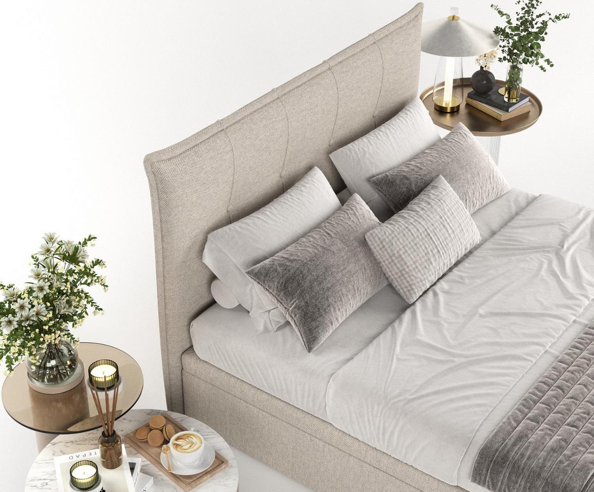 POLSTERBETT Liano mit Stauraum 200/200 cm Hellbeige im Megan Stoff - Sandfarben/Schwarz, Holz/Holzwerkstoff (200/200cm) - AltaBeds