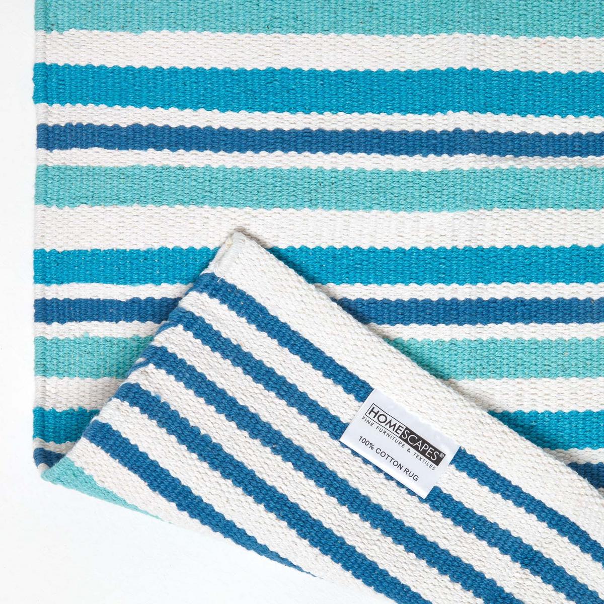 FLACHWEBETEPPICH-LÄUFER Baumwolle gestreift 66/200 cm - Blau, Textil (66/200cm) - Homescapes