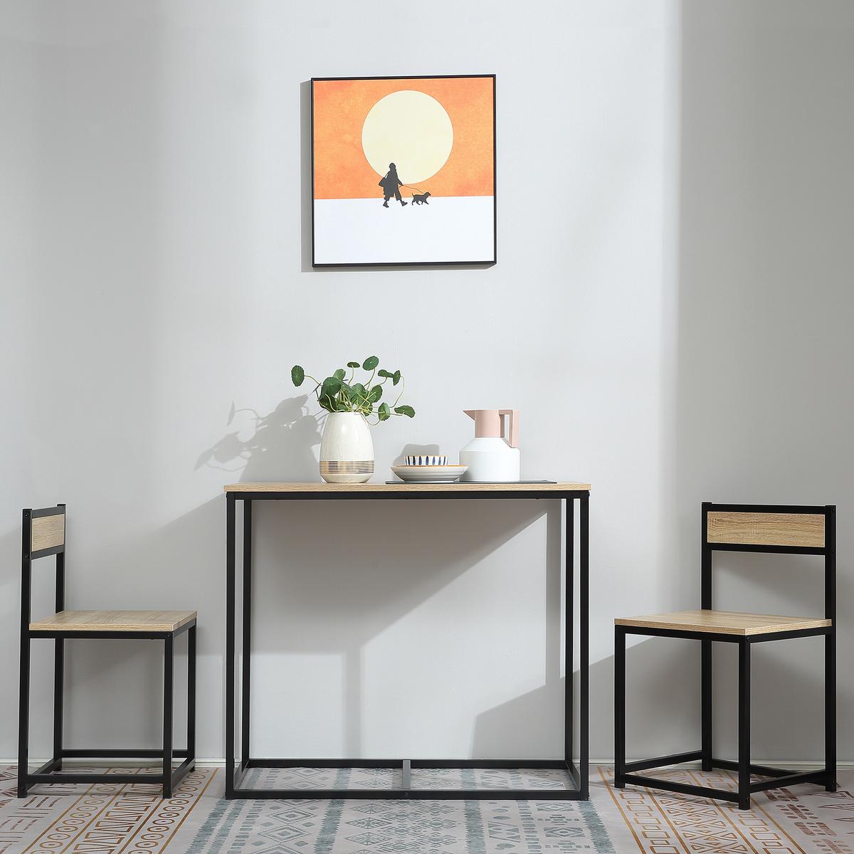 ESSTISCH mit 2 Stühlen, 3er-Set Essgruppe, Küchentisch-Set für 2 Personen, Eiche - Eichefarben, Metall (47/76/90cm) - HOMCOM