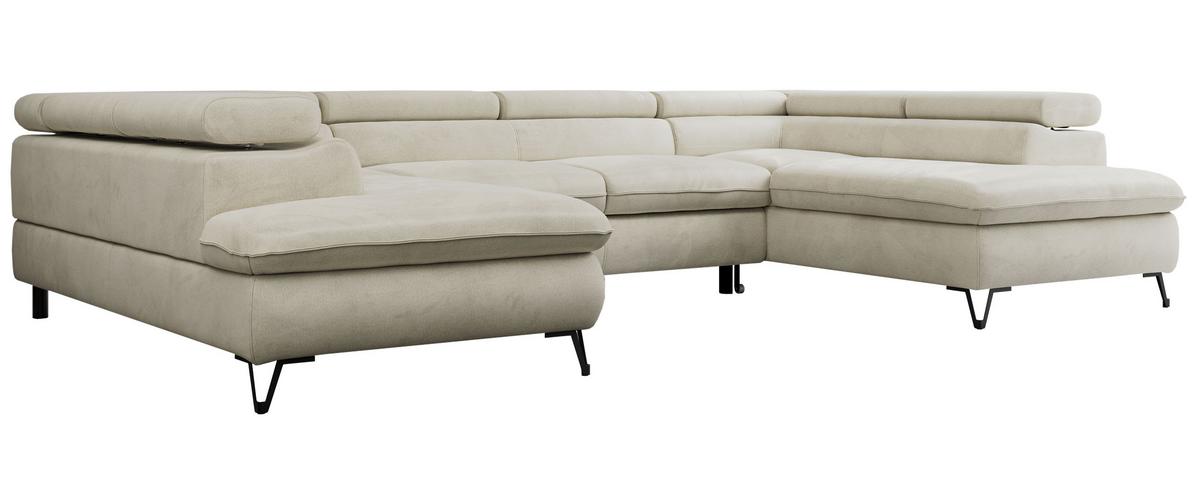 WOHNLANDSCHAFT PEDRO U Velvet Beige - Beige/Schwarz, Textil/Metall (346/76/208cm) - MKS