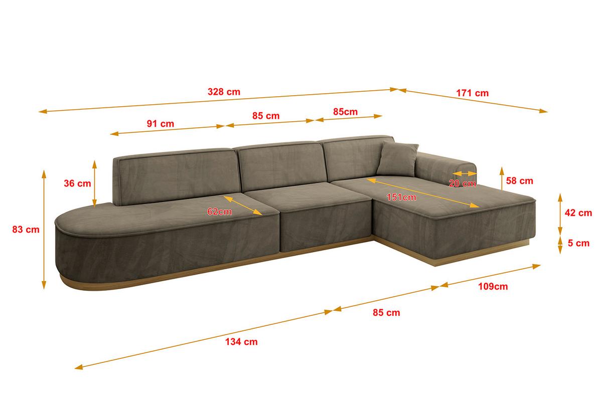 ECKSOFA Ottomane Rechts IREA-L2-v2 - 328x171x83 cm Braun - Braun, Holzwerkstoff/Textil (171/328cm) - ALTDECOR