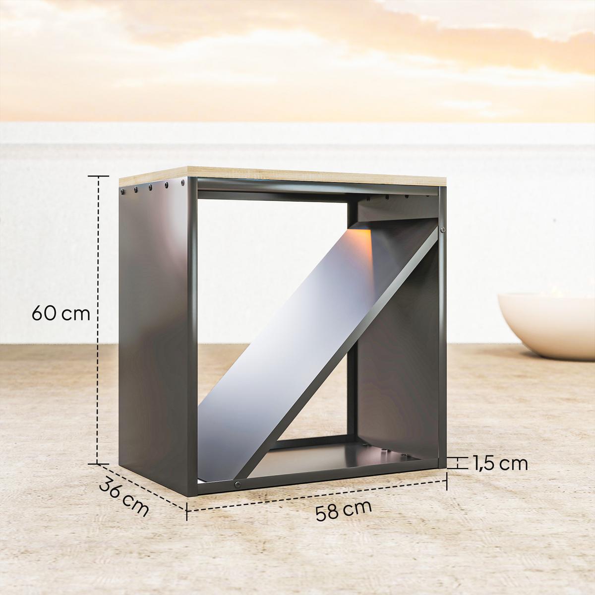 KAMINHOLZREGAL 2-in-1 für innen 58 x 36 x 60cm Brennholzregal Metall - Schwarz, Metall (36/60/58cm) - Outsunny