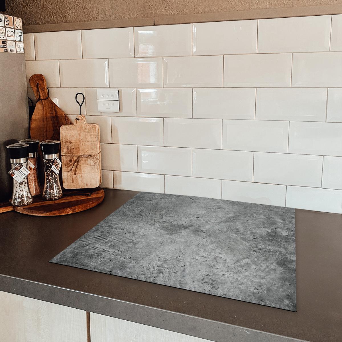 HERDABDECKPLATTE Beton - Schiefer - Grau -Betonstruktur Herdabdeckung Induktionsfeld 60x52 cm - Grau, Kunststoff (60/52/0.2cm) - MuchoWow