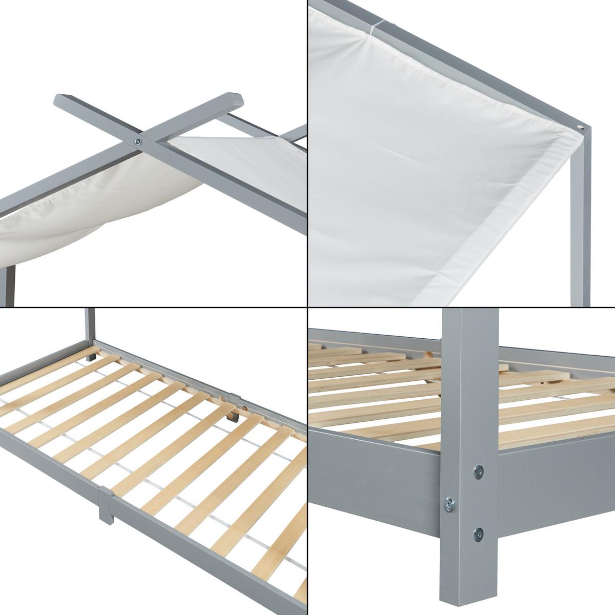 HAUSBETT Brome - Grau, Holz/Textil (90/200cm) - [en.casa]