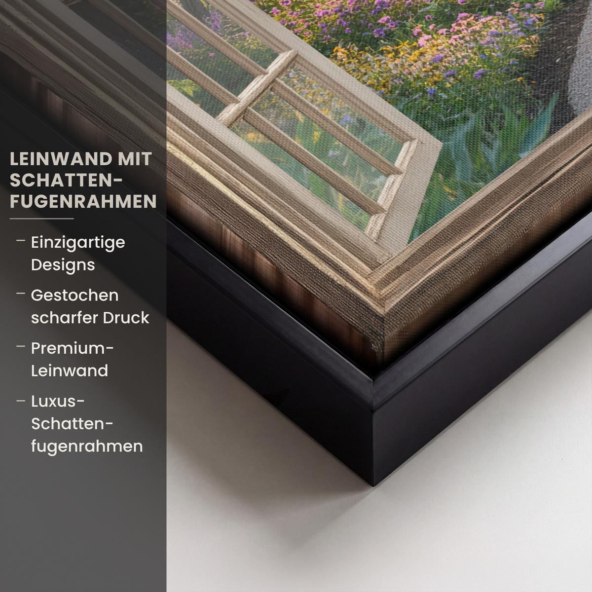 LEINWAND Bilder mit Rahmen - Aussicht - Blumen - Natur - Sonne - Weg - 40x30 - Hellgelb, Textil (40/30cm) - MuchoWow