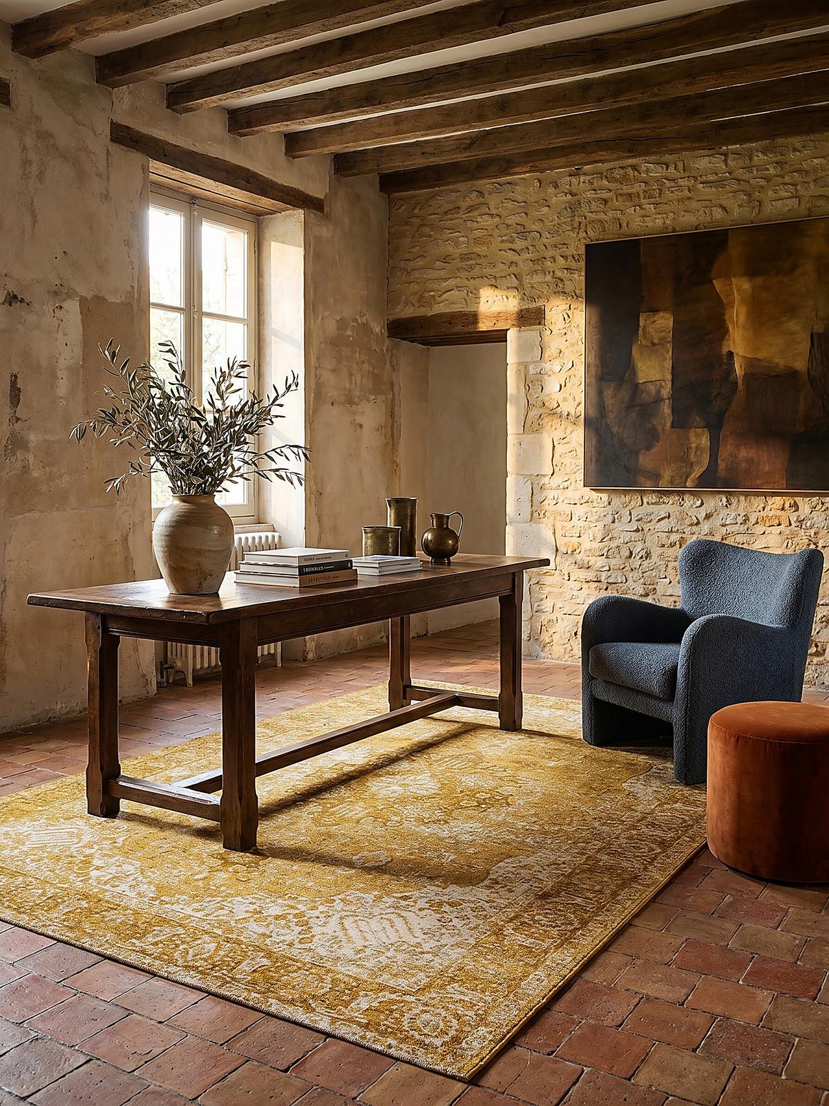TEPPICH COQUET, im Vintage-Stil, Senfgelb, 120 x 170 cm - Gelb, Textil (170/120cm) - KADIMA DESIGN