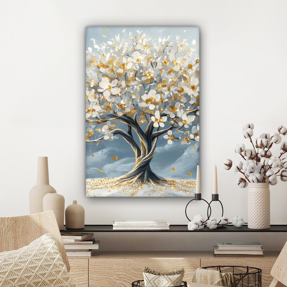 LEINWANDBILD Baum - Winter - Baum des Lebens - Modern - Gold Wanddeko 40x60 cm - Goldfarben, Textil (40/60cm) - MuchoWow