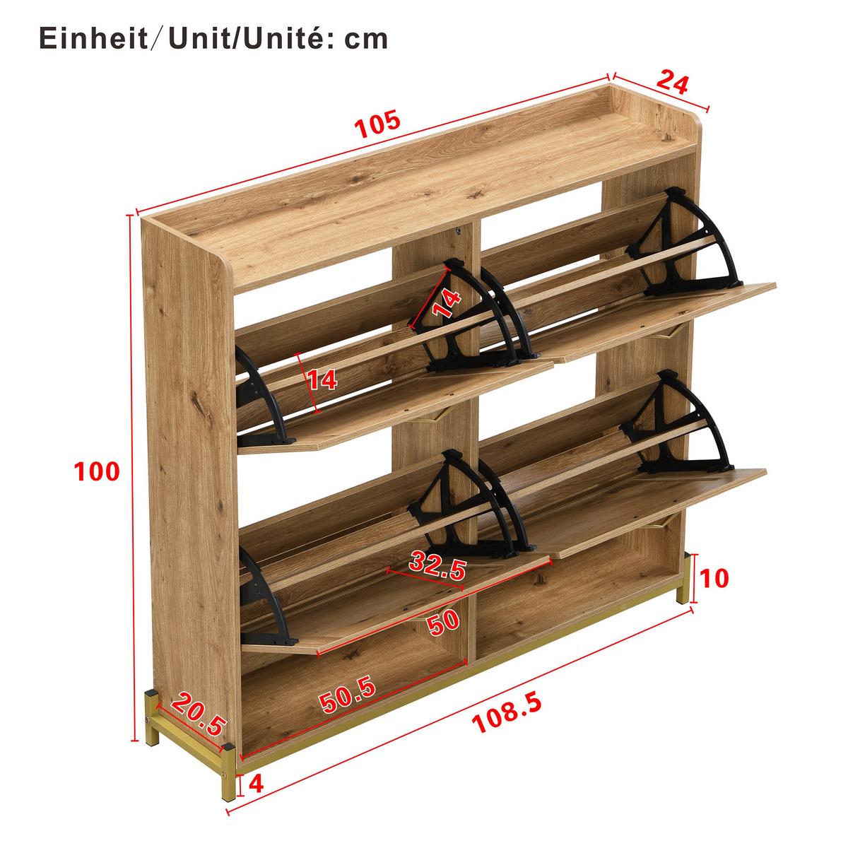 SCHUHSCHRANK aus Holz mit Rattantüren - Hellbraun, Holzwerkstoff (24/100/108cm) - Urban Meuble