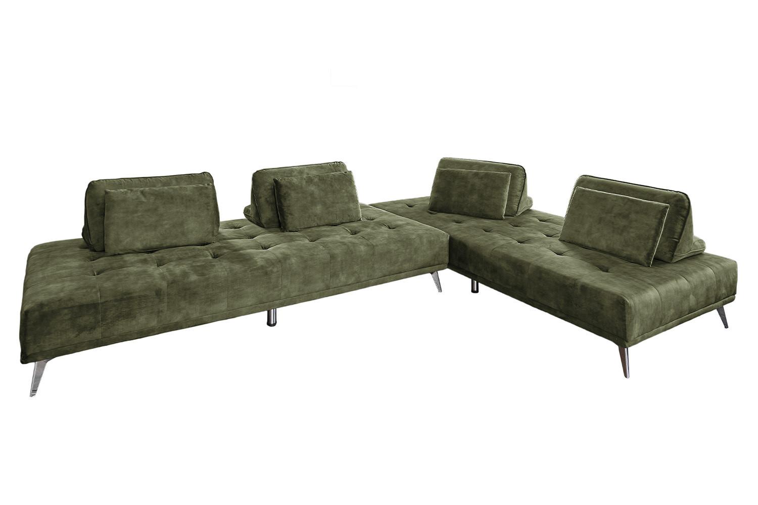 ECKSOFA WIOLO Dunkelgrün Velvet - Dunkelgrün/Silberfarben, Textil/Metall (350/240cm) - KAWOLA