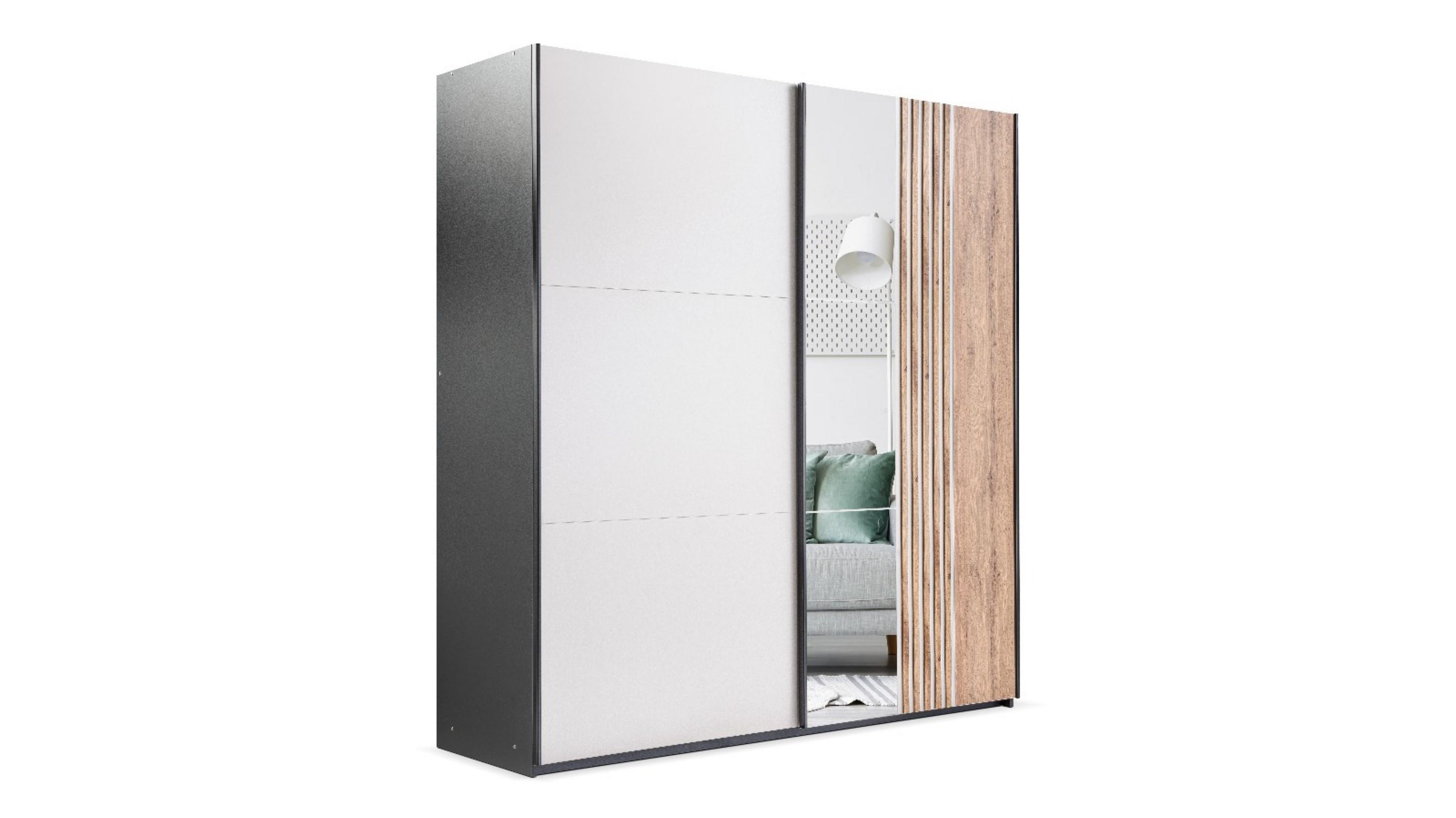 SCHWEBETÜRENSCHRANK BARD 203/215/65 cm 2-türig mit Spiegel Schwarz - Kaschmir/Schwarz, Holzwerkstoff (203/215/65cm) - MASSENO