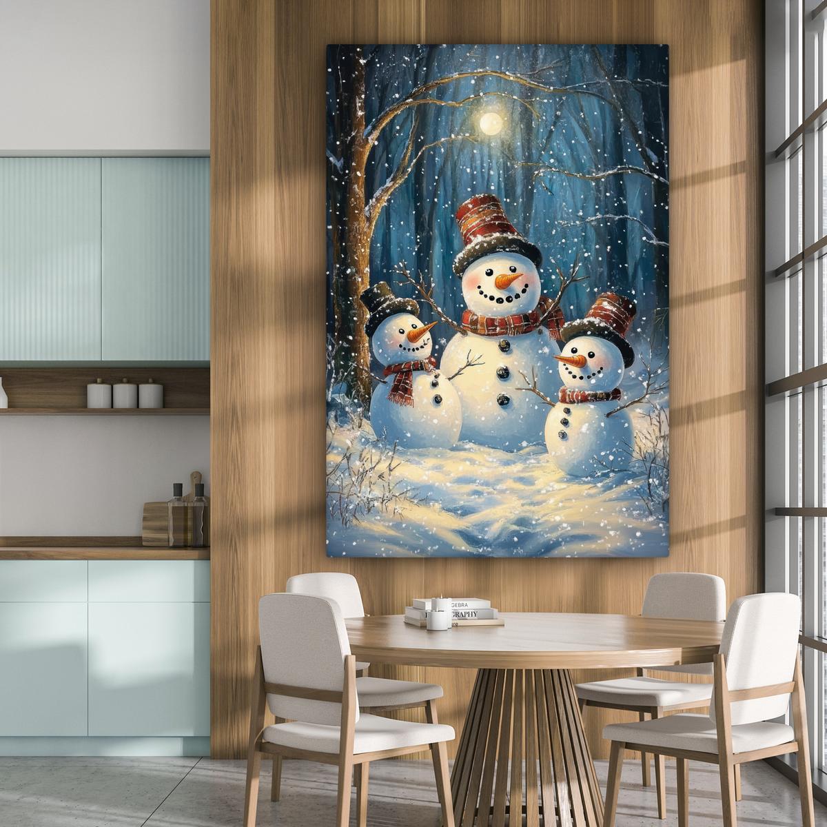 LEINWANDBILD Schneemann - Schnee - Winter - Wald Deko Groß 90x140 cm - Hellblau, Textil (90/140cm) - MuchoWow