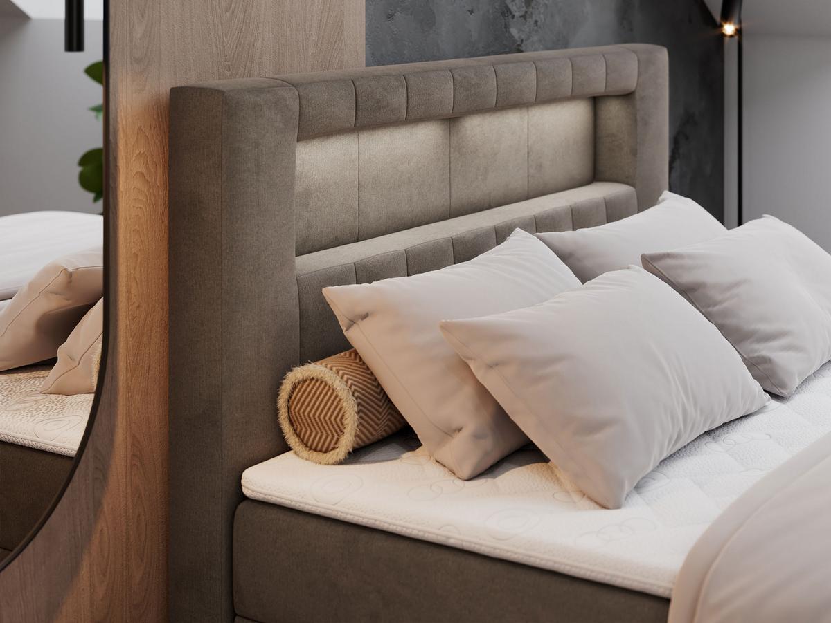 BOXBETT GOLD-5 LED 140/200 Braun Velvet - H3 - Braun, Holz/Textil (140/200cm) - MKS