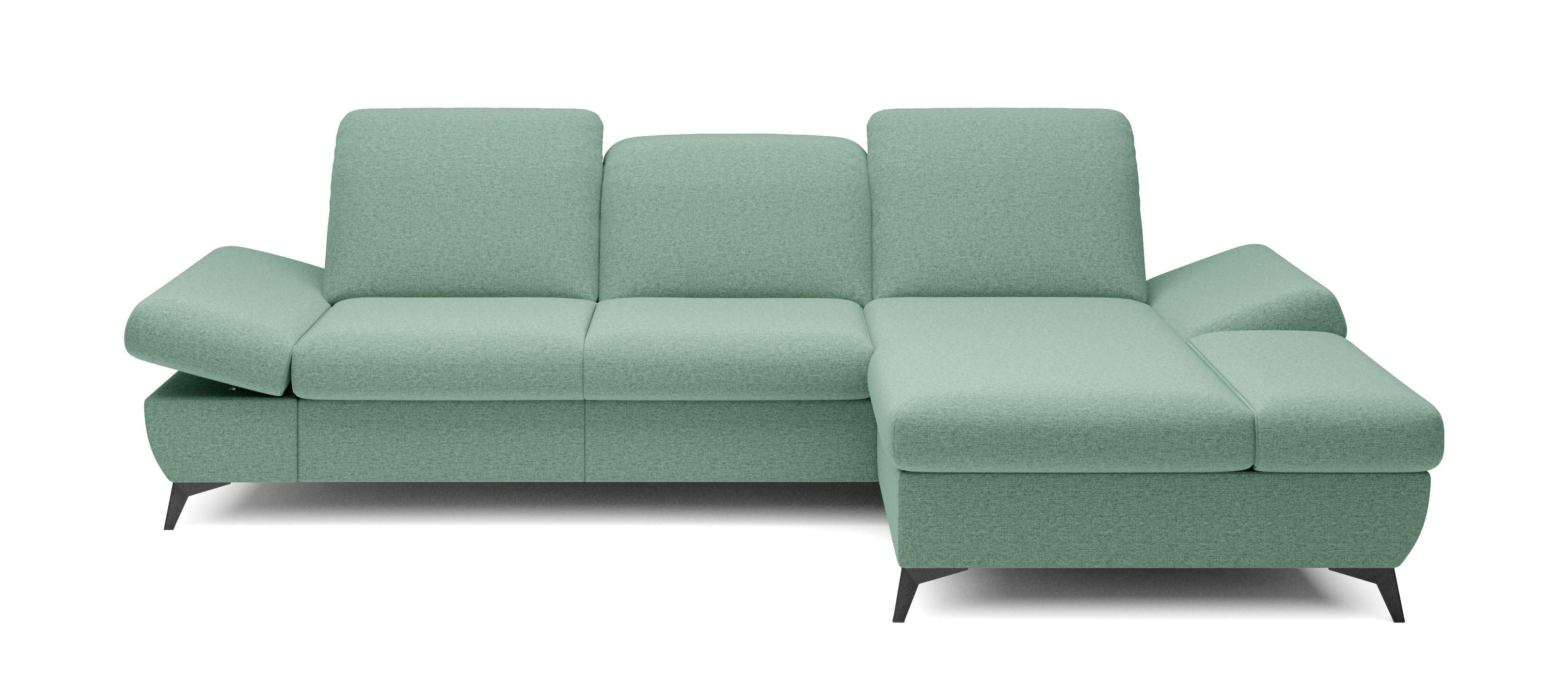 ECKSOFA FELICE R-S Grün Geflochtener Stoff mit Schlaffunktion - Grün, Holz (284/166cm) - MASSENO
